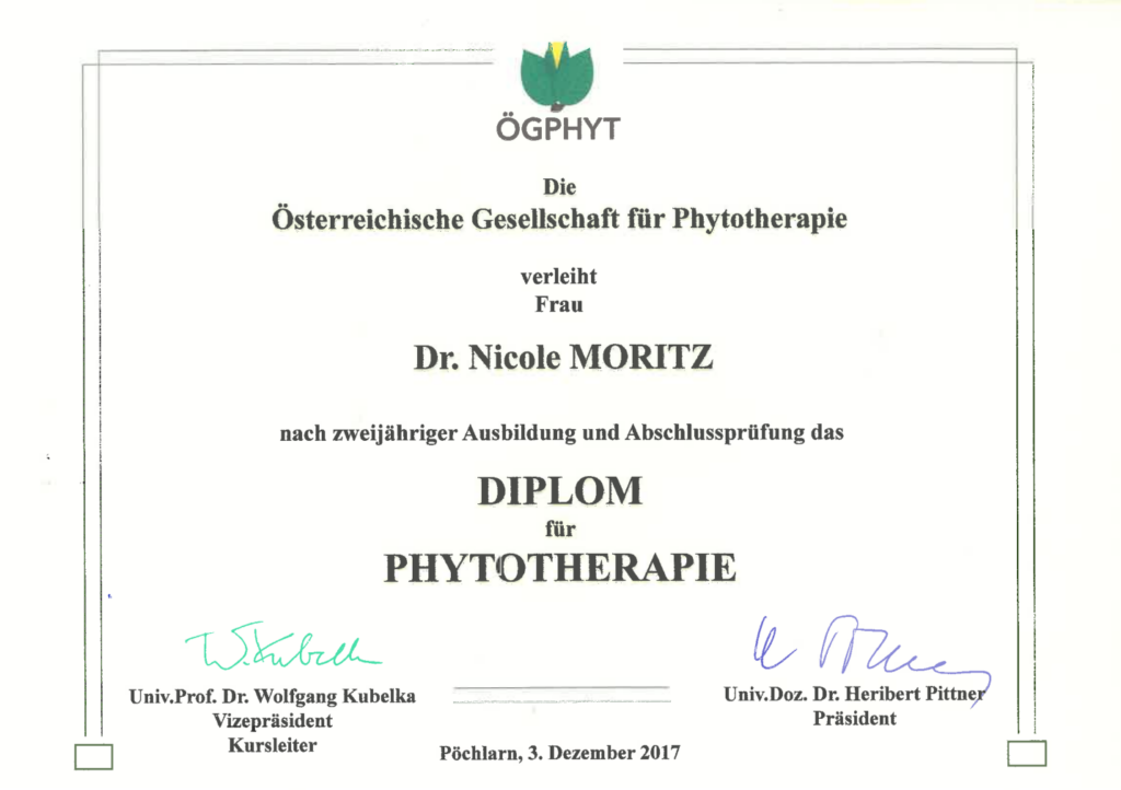 Dr. Nicole Moritz - Diplom für Phytotherapie